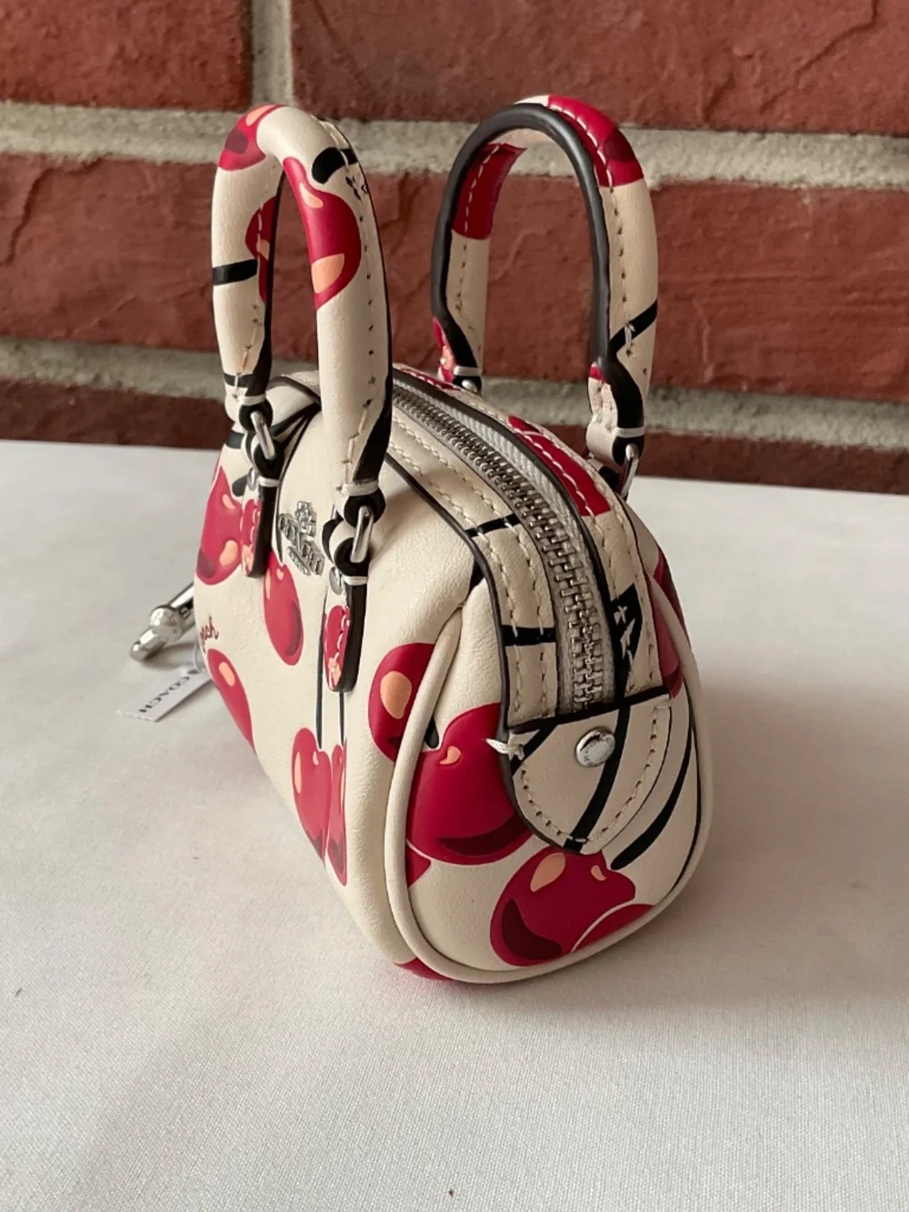 Coach Rowan Mini Bag Charm Cherry Print Leather Silver Hardware Multi NWT - Picture 5 of 16